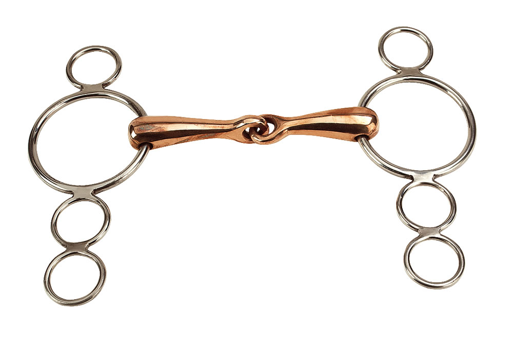 COPPER MIX 3 RING GAG BIT 4 SIZES STAINLESS STEEL & GERMAN SILVER LOZENGE 